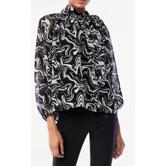 Scoop Tie Neck Blouse Retro Style Sheer Long Sleeve Women’s Size Small (4-6) - Picture 4 of 16